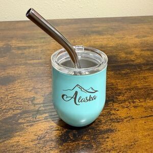 Alaska theme Blue Insulated shot glass with Straw (NEW)